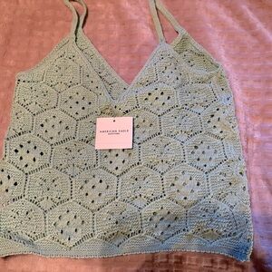 American Eagle Outfitters Light Green Crochet Crop Top